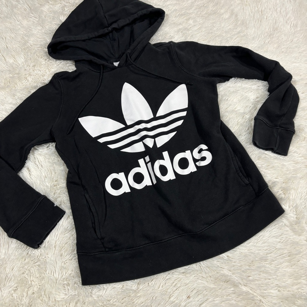 Adidas Trefoil Logo Black & White Woman’s Hoodie Size S - Picture 2 of 11